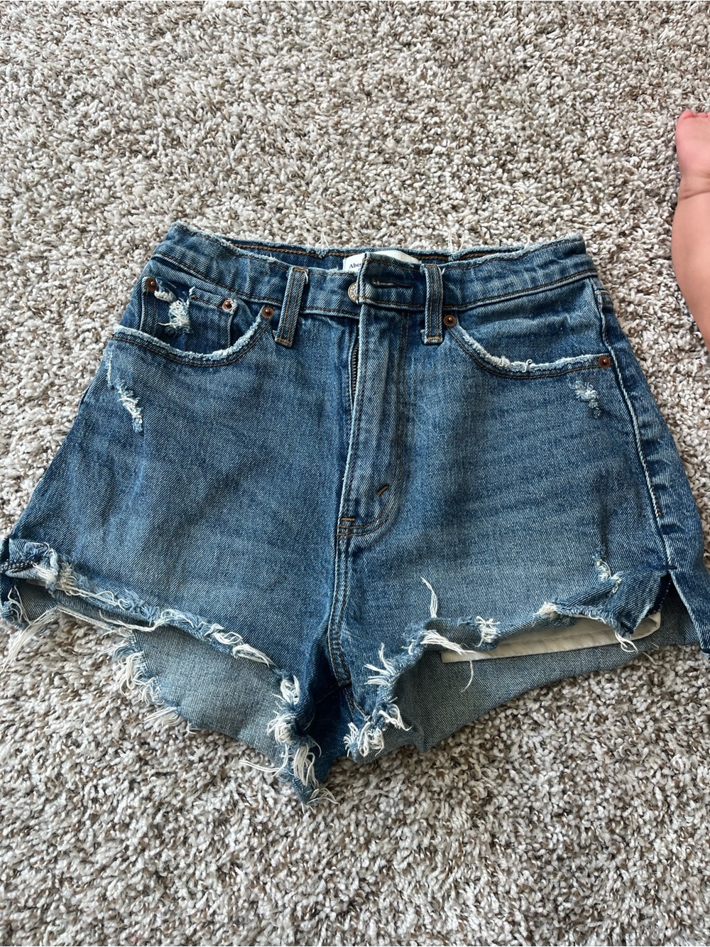 Abercrombie & Fitch Distressed Blue High-Rise Denim Shorts